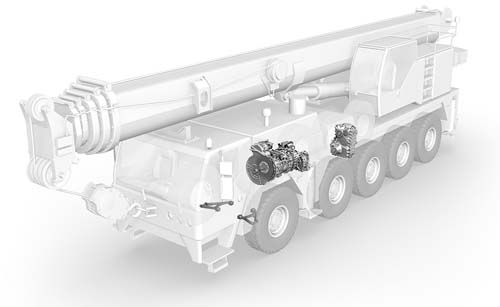 Grue mobile avec boîte de vitesses ZF AS-Tronic ou ZF Traxon et boîte de transfert ZF Steyr VG