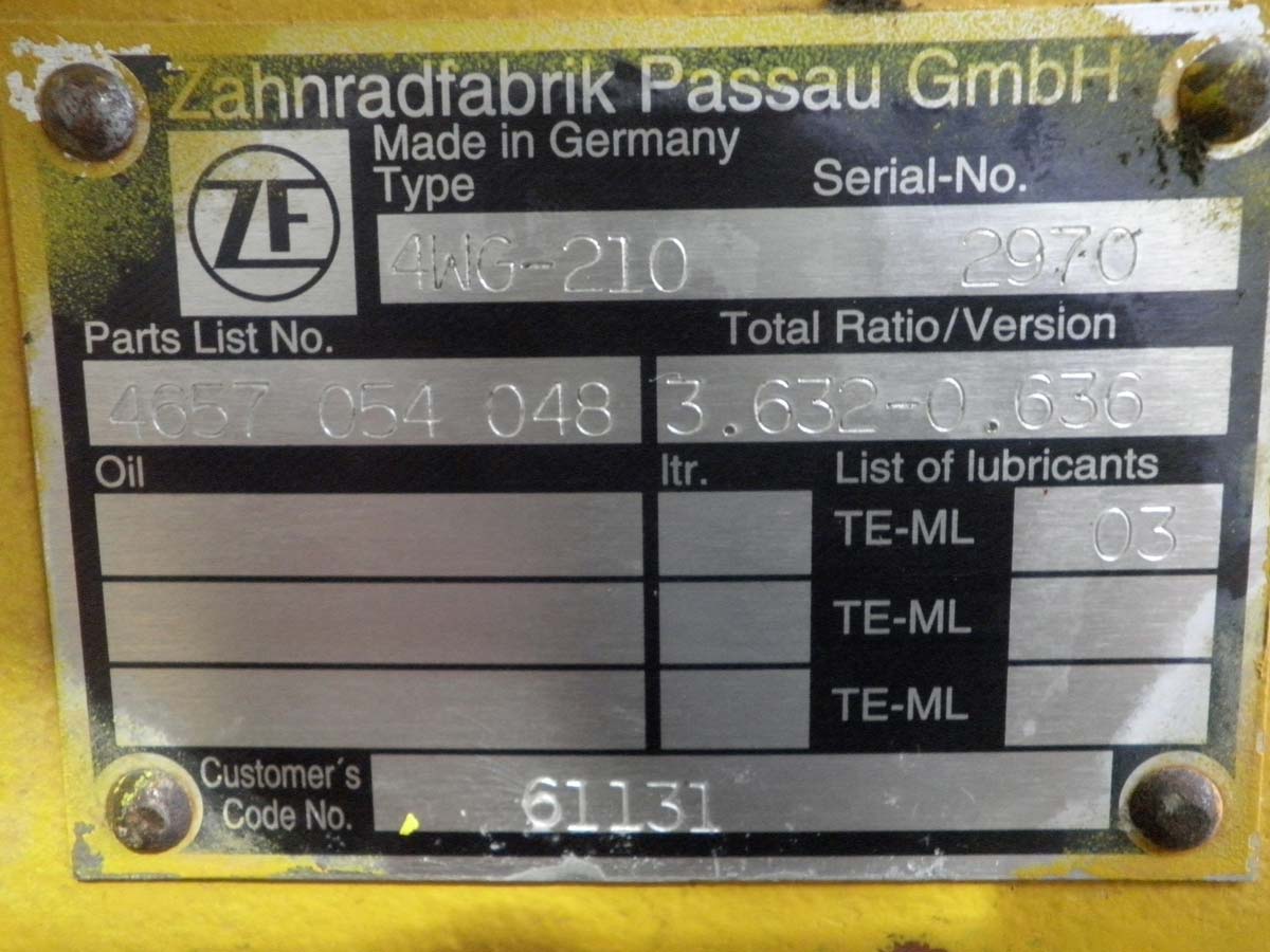 Plaque identification boîte de vitesses ZF ERGOPOWER 4WG210